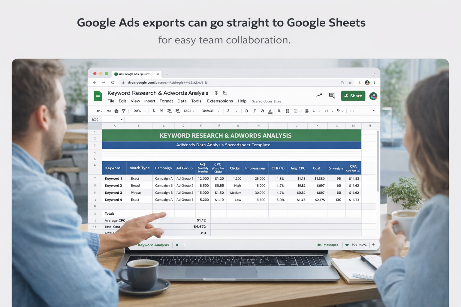 Google Ads exports data interface