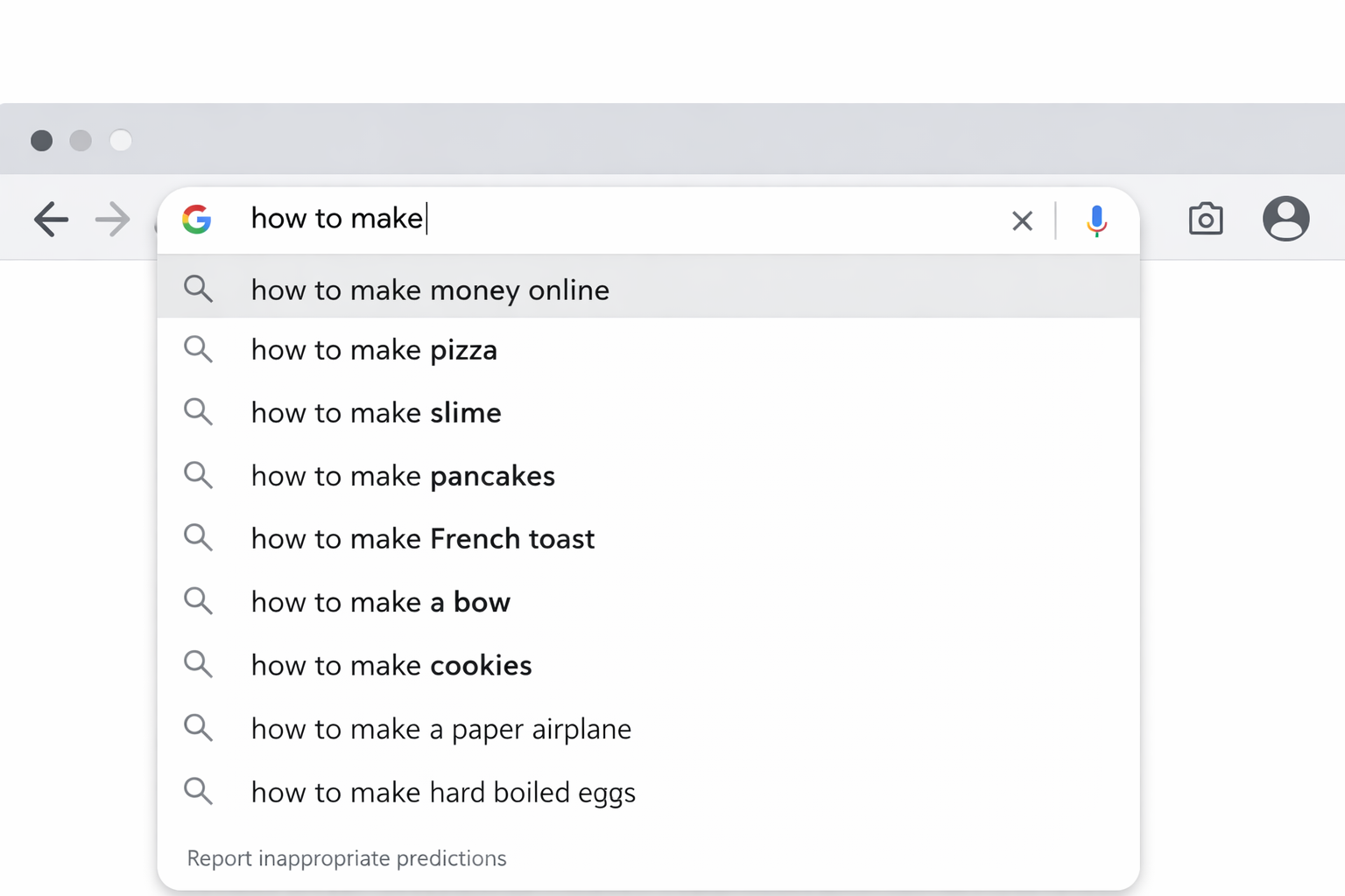 Google search suggestions appearing
